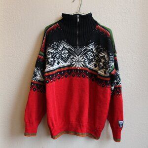 Dale of  Norway 1/4 Zip Wool Sweater Vintage Nordic Fair Isle Red y2k Mens 2003